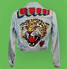 AUTHENTIC Gucci Light Blue Denim Jacket Embro...