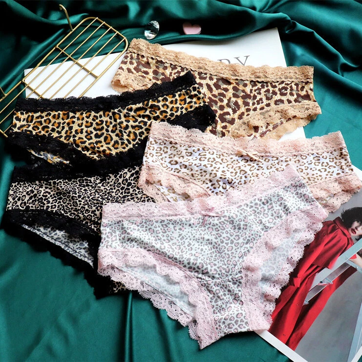 5 PIEZAS/LOTE Mujeres Sexy Bragas Calzoncillos Estampado Leopardo Encaje Ropa Interior Lencería Hipster Foto 3 de 4