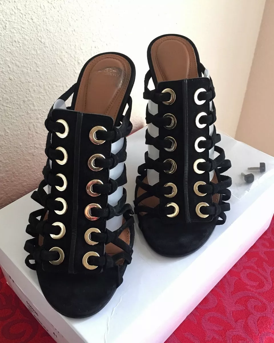 Vandt Mange miljøforkæmper $1,150 GIVENCHY Black Suede Caged Gladiator Sandals Grommet Lace Strappy 41  10 | eBay