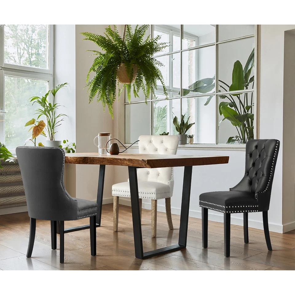 Oikiture 2x Velvet/PU Leather Dining Chairs Upholstered French Provincial Tufted - image 2 of 4