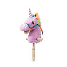 HollyHOME Plush Unicorn Stick Horse with Wood Wheels Real Pony Neighing and G...