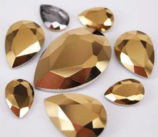 Mine gold Glass Rhinestone Tear Drop Jewels Crystal Applique Size Selection 