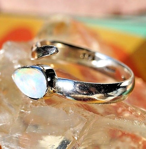 Silberring OFFEN 56 58 59 60 63 Schlange Modern Elegant Welo Weiß Opal Feuer - Bild 5 von 11