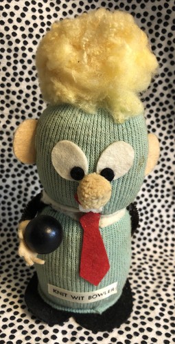 Muñeca calcetín de felpa Stuart S Creation Inc. tejida Wit Bowler vintage años 60 - Imagen 1 de 5