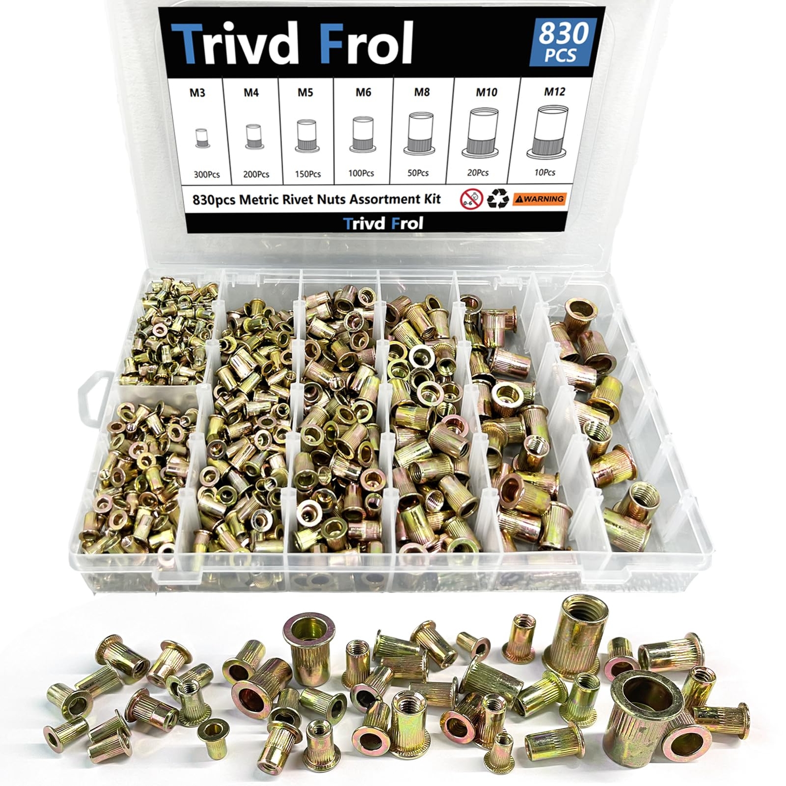 Rivet Nut Tool Kit, 830pcs SAE/Metric Rivet Nut Assortment Kit M3, M4, M5, M6...