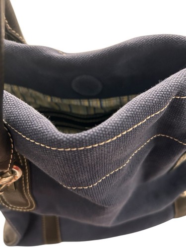CLARKS Canvas Leather Tote Bag Purse Navy With Black Leather S6 - Picture 14 of 19