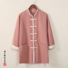 Men's Chinese Style Summer Cotton Linen Shirt Stand Collar Tang Style Hanfu Coat