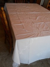 Handmade Embroidered Cutwork tablecloth 72" x 126" with 12 napkins