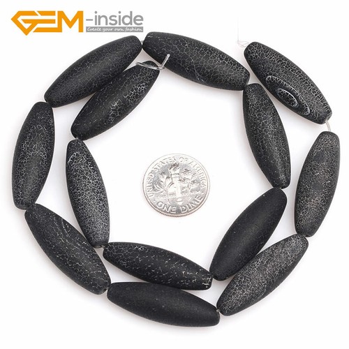 Cuentas de piedras preciosas esmeriladas mate natural de ágata negra de arroz para hacer joyas de 15" - Imagen 33 de 34