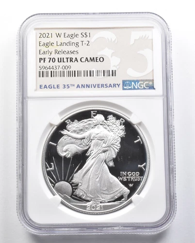 PF70 UCAM 2021-W American Silver Eagle Landing T-2 ER NGC *0560