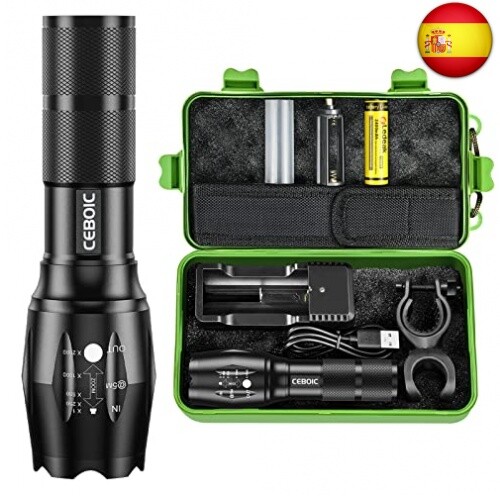 Ceboic Linterna LED Alta Potencia, 2000 Lúmenes Potentes Táctica Militar R
