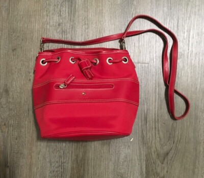 Tommy Hilfiger Red Crossbody Hand Bag Purse Nylon Leather Satchel