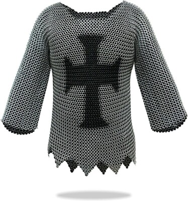 Medieval Templar Chainmail Shirt w/Full Sleeves Solid Iron Haubergeon Armor fab