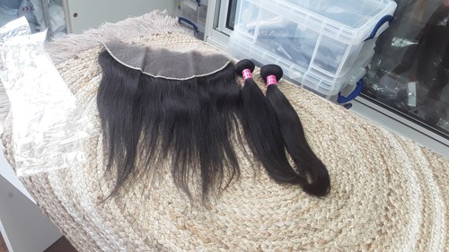 12A BRAZILIAN VIRGIN HUMAN HAIR STRAIGHT 16+16&16INCHS 13X6 WIDER FRONTAL 290g - Picture 2 of 6