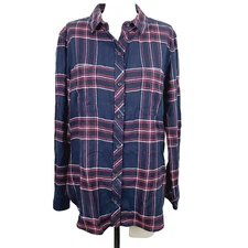 Athleta Flannel Shirt S Blue Red Plaid Button Front Chest Pockets Casual Top