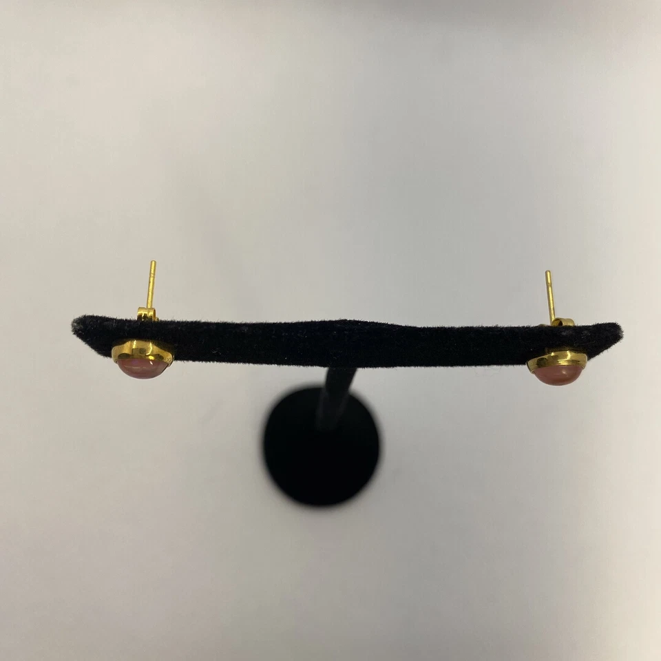 Серьги-гвоздики из хирургической стали розовые позолоченные с имитацией опала женские подростковые простые - Изображение 4 из 4