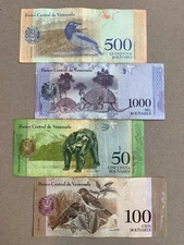 4 PCS Venezuelan Animal Banknotes Lot. Foreign Notes. Money Currency Bills Set 