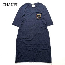 CHANEL Dress Knit Short Sleeve Here Mark Cc Emblem