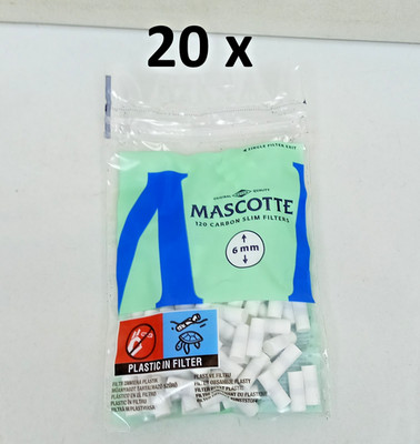 20 x Mascotte Slim Kohlefilter Spitzen 6 mm 120 pro Packung Kohle glatt UK
