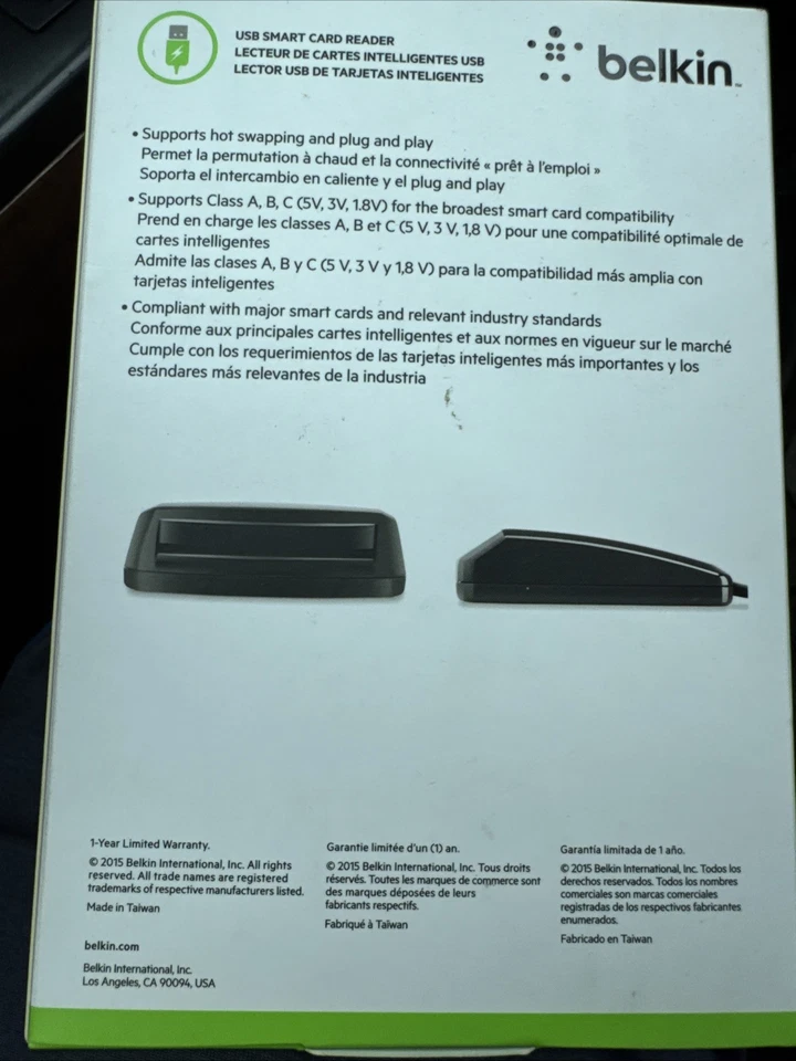 Belkin USB Smart Card Reader Compatible Class A/B/C CAC Compatible New - Image 2 of 2