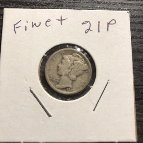1921-P MERCURY DIME. FINE CONDITION. KEY DATE