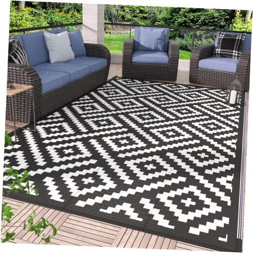 Outdoor Teppich für Terrasse Auflösung, 6'x9' 6' x 9' (rechteckig) schwarz & weiß