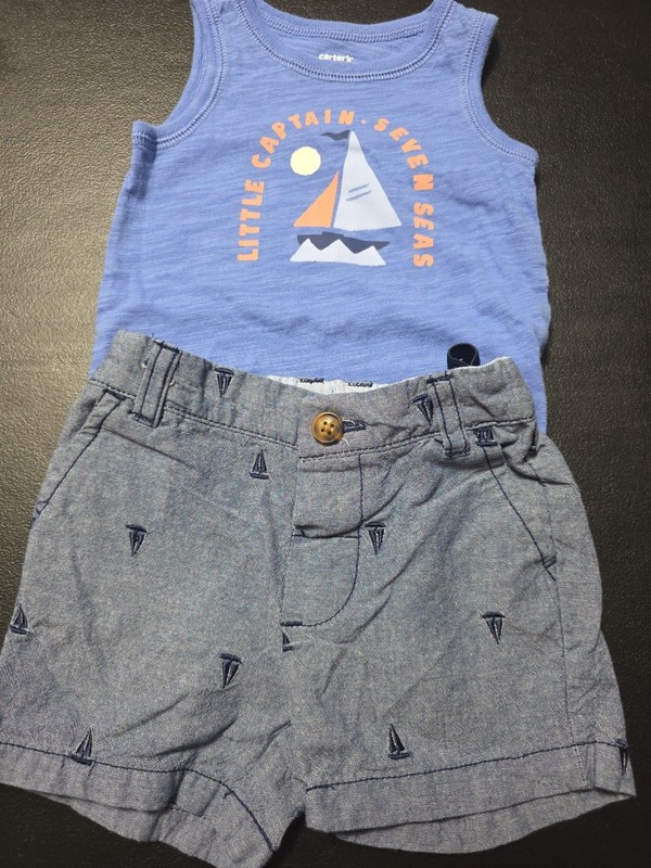 Boys Sz 9m Boat Tank Top With Embroidered Boat Shorts