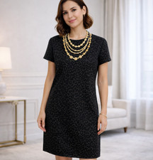Loft Women’s Black Animal Print Dress Sz Medium EUC