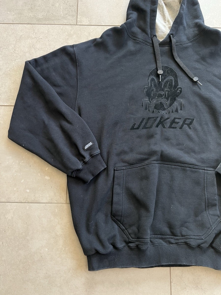 Vintage 2000s Y2K Joker Brand Spell Out Felt Logo Black Hoodie