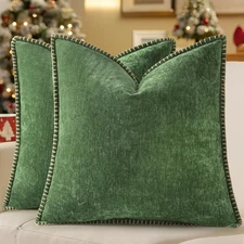 decorUhome Christmas Chenille Soft Throw Pillow Covers 18x18 Set of 2, Farmhouse