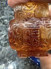Vintage Chinese Yellow Amber Sculpture Carved Signed Paperweight Ram Head Liuli — photo 8