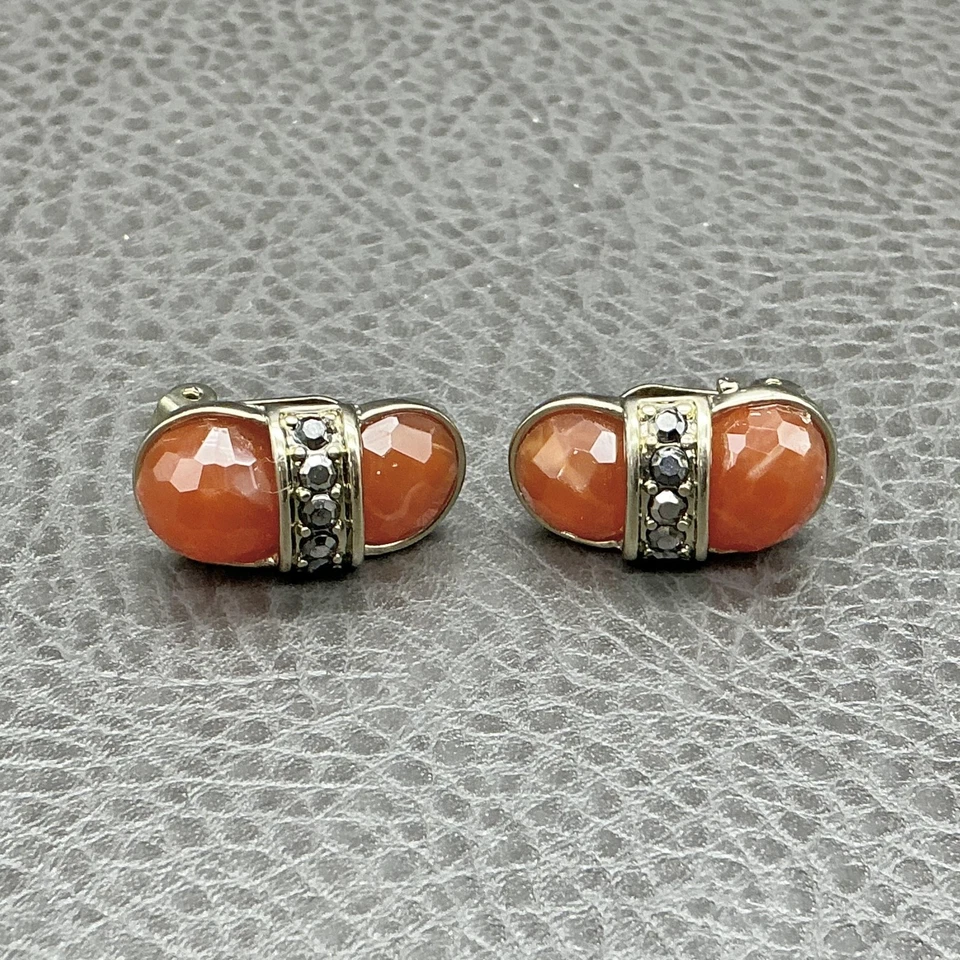 Vintage Faceted Bead Clip On Earrings Gold Tone Black Accent Retro Jewelry 1" - Image 2 of 4