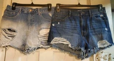 Forever 21 Umbre Blue REWASH Destroyed Hi Denim Jeans Shorts Size 11/30 Jrs Lot 