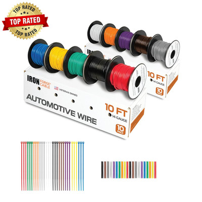 100 Ft 14 Gauge Wire - 10 Roll Assortment Pack Automotive Wiring Kit with Dispen