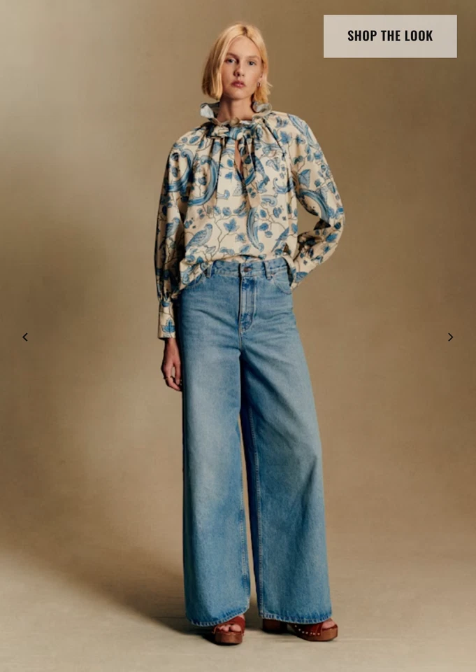 Блузка Hillis - Sézane x Antoinette Poisson Blue Birds принт размер 38 - Изображение 3 из 4