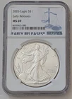 2026 AMERICAN SILVER EAGLE 1OZ NGC MS69 EARLY RELEASES SKU 8690463-080