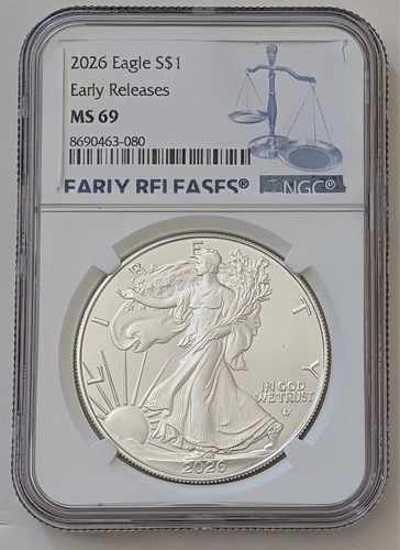 2026 AMERICAN SILVER EAGLE 1OZ NGC MS69 EARLY RELEASES SKU 8690463-080