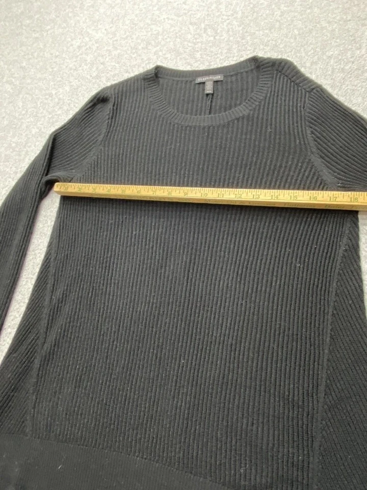 Suéter Eileen Fisher Mujer Extra Grande Negro Lana Merino Acanalado Pullover Largo Foto 3 de 4