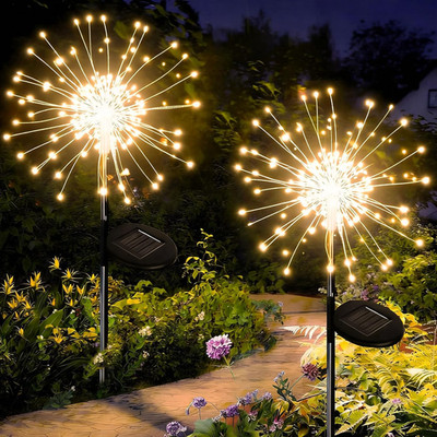 Solar Garden Lights 2 Pack 120 LED Solar Firefly Lights, 8 Lighting Modes Solar
