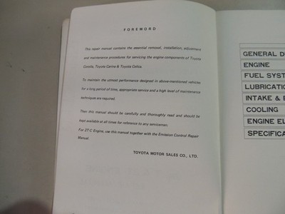 1971 Repair shop manual Engine Toyota Celica TA22 RA2 GT 1,6L