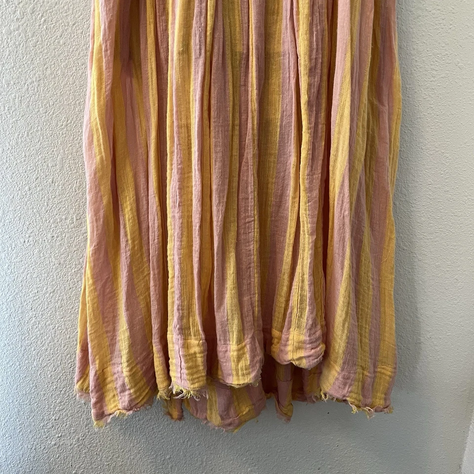 Vestido midi Free People para mujer talla XS rosa gasa amarillo rayas sin tirantes Foto 4 de 4