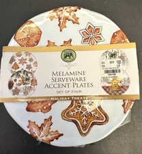Michel Design Works Melamine Christmas Holiday Treats Accent Plates Set of 4 New