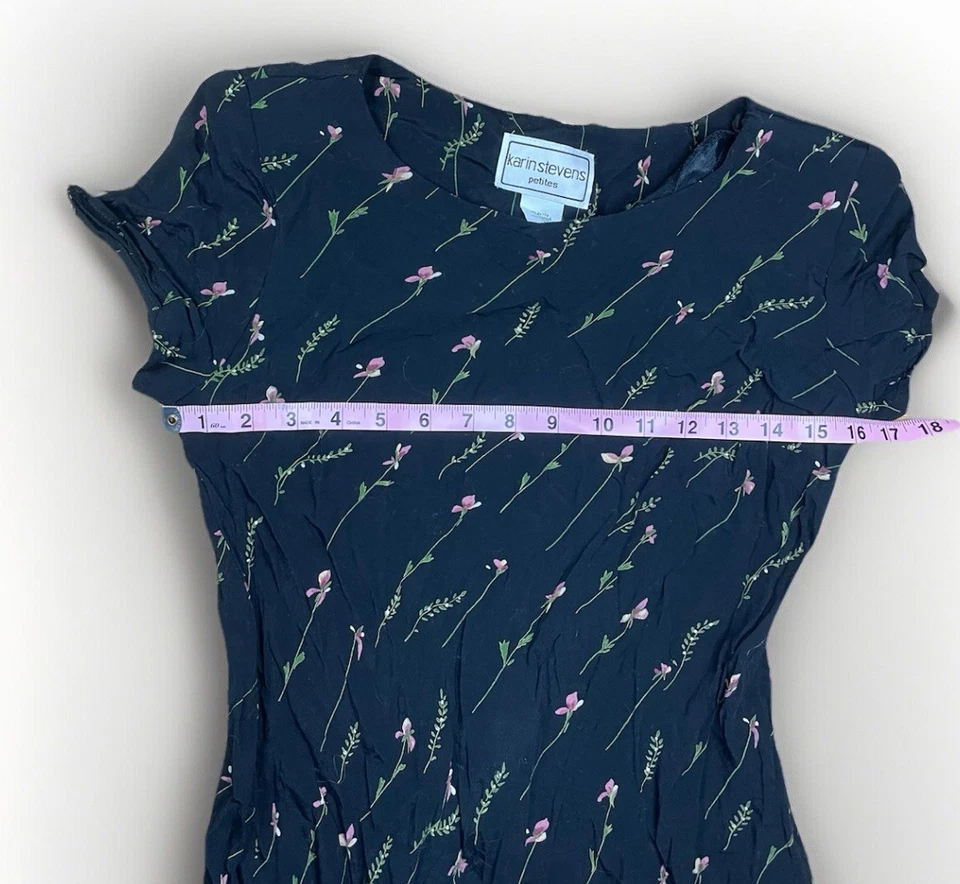 Vestido Karin Stevens Petites Vintage Negro Floral Talla 6 RN64779 Foto 4 de 4