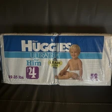Sealed Bag Of 52 Huggies Baby Steps 4 For Boys Large Vintage Plastic Diapers