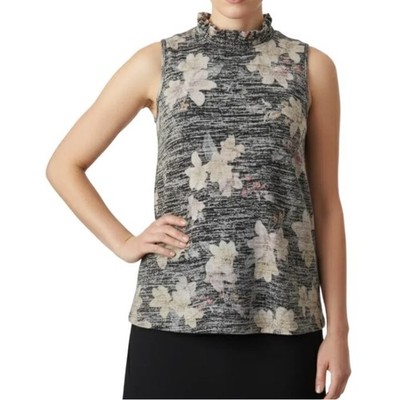 Cupio Blush Top Sleeveless Ruffled Neckline Stretch Floral Womens Size Large