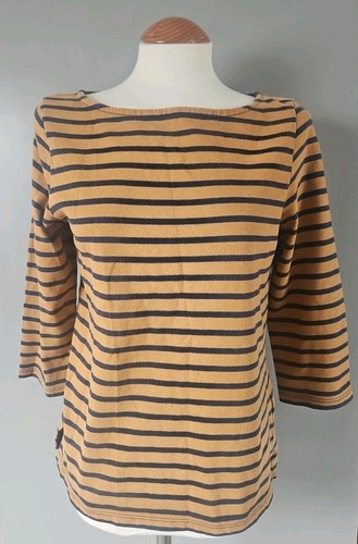 JACK WILLS - STRIPED SWEATER JUMPER TOP - SIZE 10 - BROWN / NAVY - 3/4 SLEEVES - Picture 1 of 5