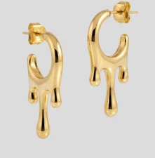 Waterproof 14K Gold Plated Rhodium Drip Melt Statement Earrings Unique