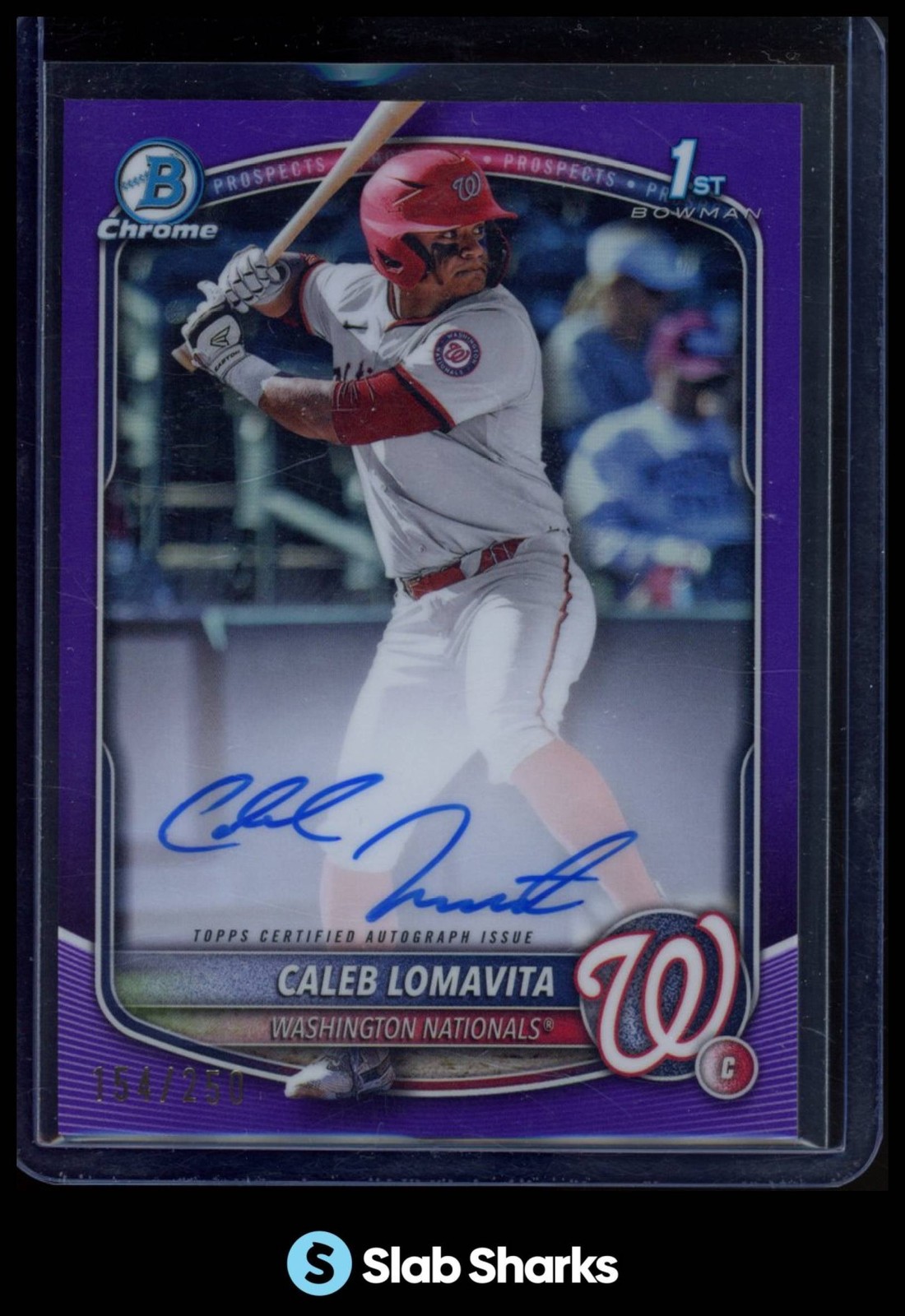 2025 BOWMAN CALEB LOMAVITA CHROME AUTO PURPLE REFRACTOR 1ST PROSPECT /250