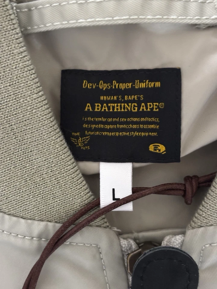 authentic a bathing ape bape tonal chain stitch shark bomber jacket L new beige - Image 3 of 4