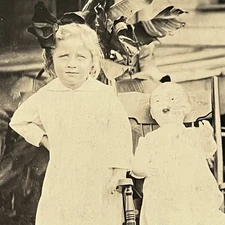Antique RPPC Real Photograph Postcard Adorable Girl Creepy Weird Spooky Doll
